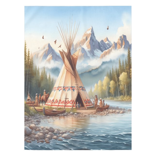 Traditional Native Indian Teepee Nature Scene Digi Tablecloth (Front)