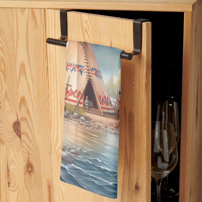 Traditional Native Indian Teepee Nature Scene Digi Tea Towel (Thirds Fold)