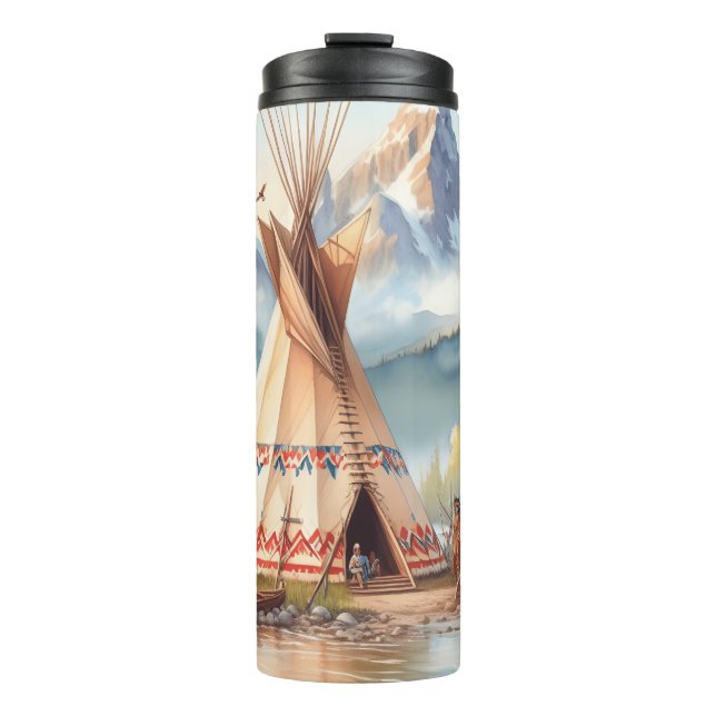 Traditional Native Indian Teepee Nature Scene Digi Thermal Tumbler (Front)