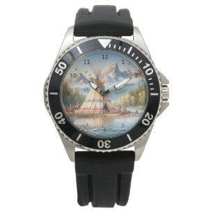 Traditional Native Indian Teepee Nature Scene Digi Watch