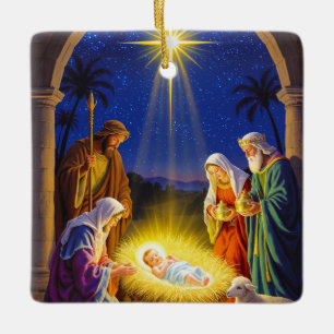 Traditional Nativity Holy Family Ceramic Ornament