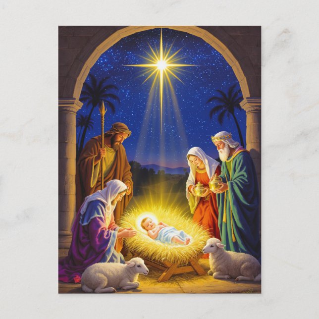 Traditional Nativity Holy Family Holiday Postcard (Front)