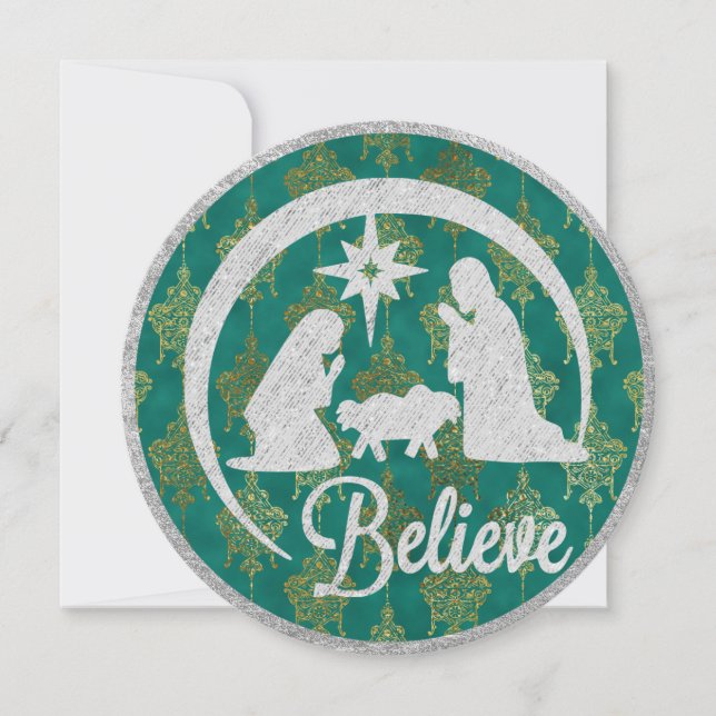 Traditional Nativity Round Christmas Flat Card (Front)
