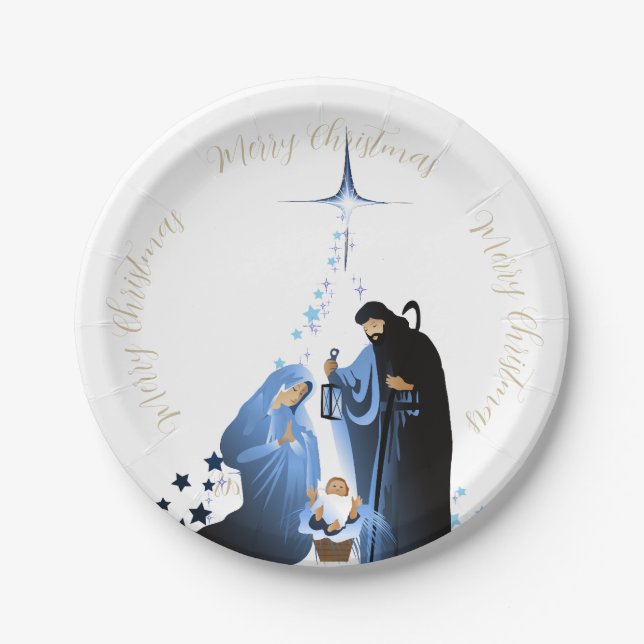 Traditional Nativity Scene Christmas greetings Paper Plate (Front)