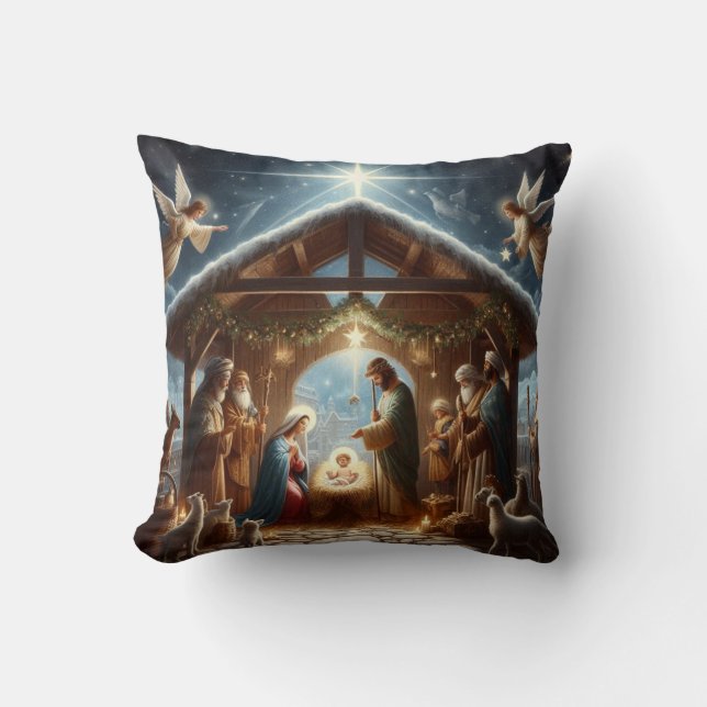 Traditional Nativity Scene Cushion (Front)