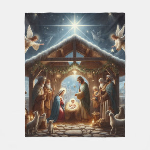 Traditional Nativity Scene Fleece Blanket