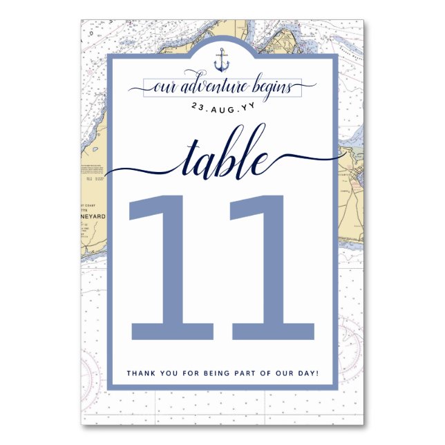 Traditional Nautical Martha's Vineyard | 10s+ Table Number (Front)