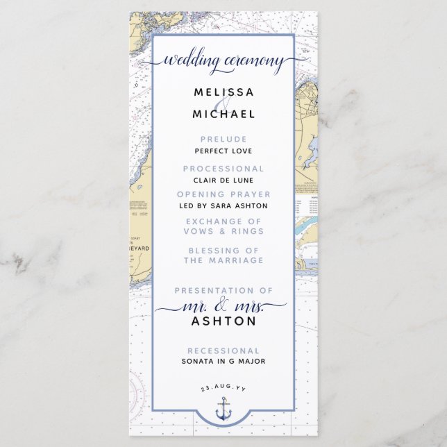 Traditional Nautical Martha's Vineyard Wedding Programme (Front)