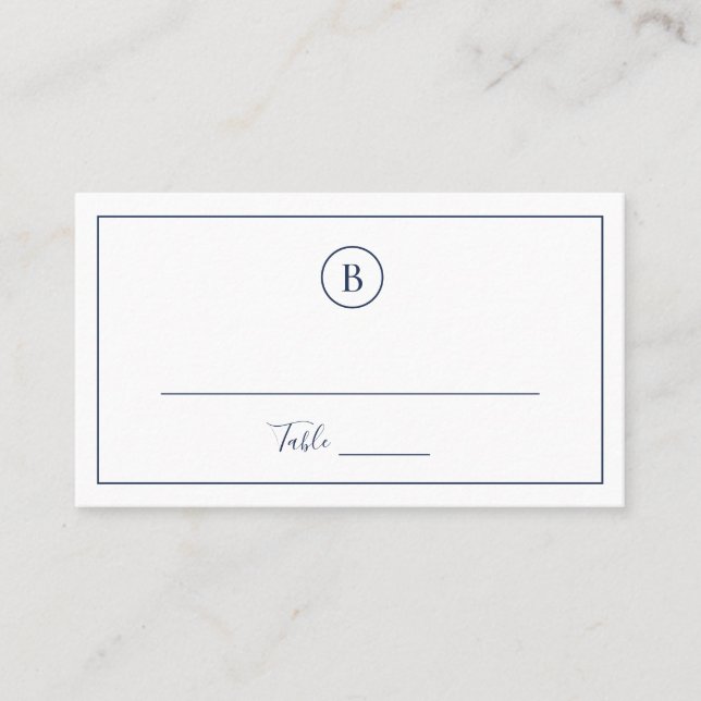 Traditional Navy Blue Elegant Wedding Place Card (Front)