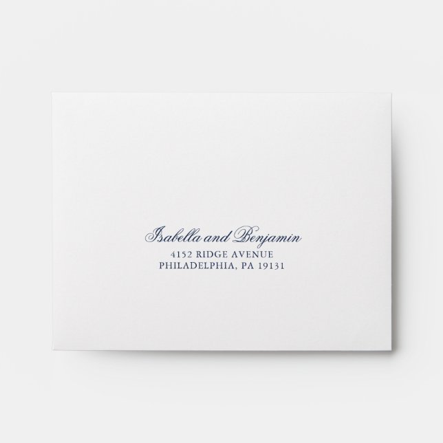 Traditional Navy Blue Formal Elegant RSVP Wedding Envelope (Front)