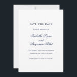 Traditional Navy Blue Formal Elegant Wedding Save The Date<br><div class="desc">Elegant save the date card with traditional wording.  Your names are in navy blue calligraphy and your details are in a serif font,  over a white background.  This classic design is perfect for a formal,  black tie wedding.</div>