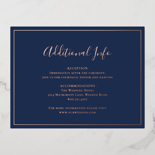 Traditional Navy Blue Wedding Foil Enclosure Card (Front)