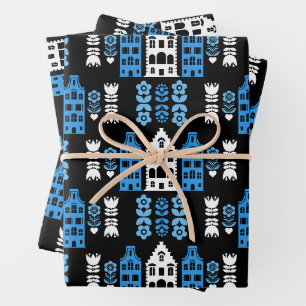 Traditional Netherlands Folk Art Print Wrapping Paper Sheet