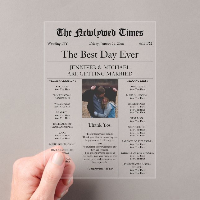 Traditional Newspaper Vintage wedding Acrylic Invitations (Insitu (Handheld))