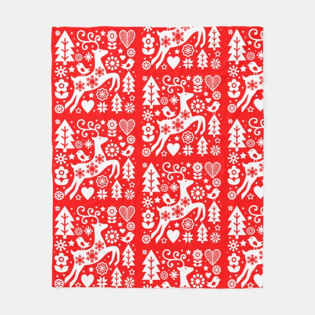 Traditional Nordic Christmas Decor Fleece Blanket (Front)
