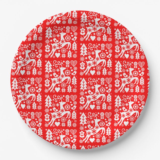 Traditional Nordic Christmas Decor Paper Plate (Front)