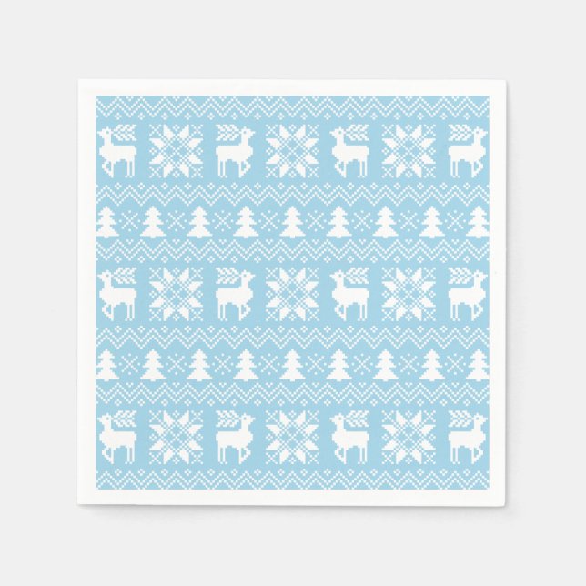 Traditional Nordic Christmas Sweater Blue Pattern Napkin (Front)