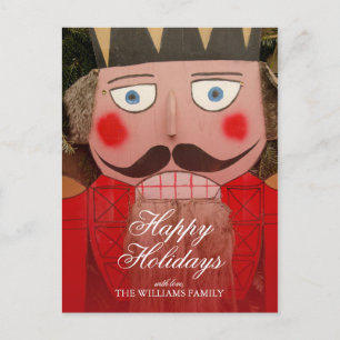 Traditional nutcracker Christmas decoration. Holiday Postcard