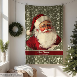 Traditional Old Fashioned Santa Cosy Throw Gift Fleece Blanket