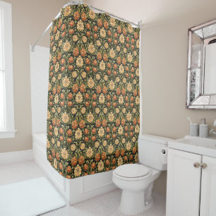 Traditional Orange and Green Floral Shower Curtain
