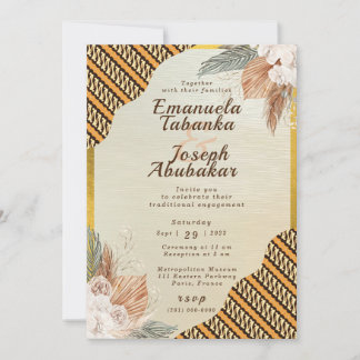 Traditional Orange Ivory Kente Wedding Invitation