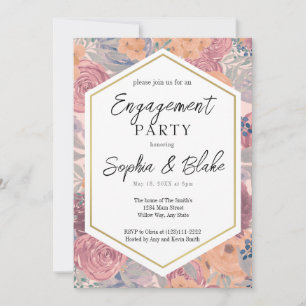 Traditional Orange & Pink Floral Engagement Party Invitation