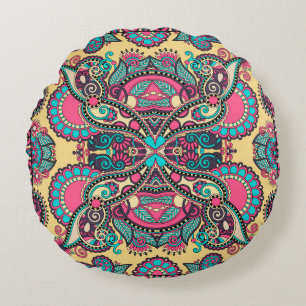 Traditional ornamental floral paisley bandanna. Yo Round Cushion