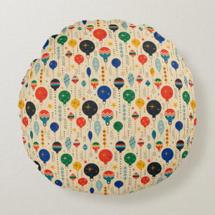 Traditional ornaments Beige orange green Retro Round Cushion