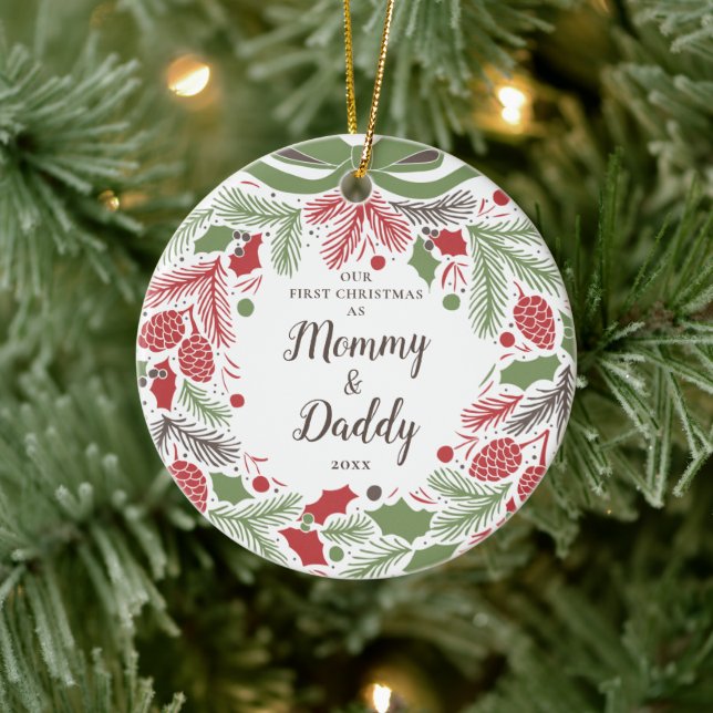 Traditional Our First Christmas As Mommy & Daddy Ceramic Tree Decoration (Tree)