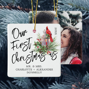 Traditional Our First Christmas Photo Ceramic Orna Ornament