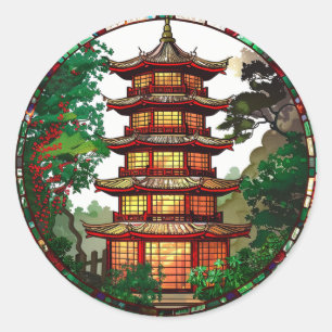 Traditional Pagoda Stained Glass Sticker