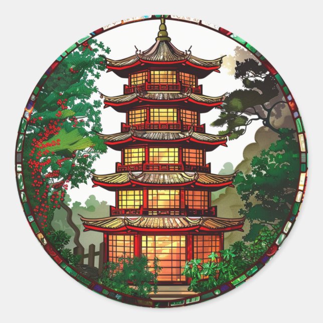 Traditional Pagoda Stained Glass Sticker (Front)