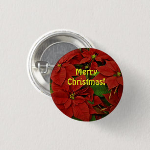 Traditional Painted Red Poinsettia Christmas 3 Cm Round Badge