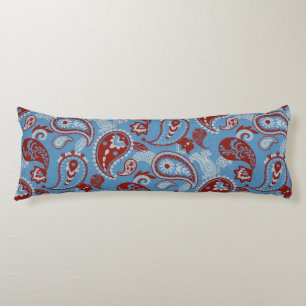 Traditional Paisley Linocut Red White Blue Body Cushion