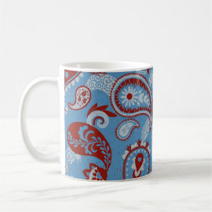Traditional Paisley Linocut Red White Blue Coffee Mug