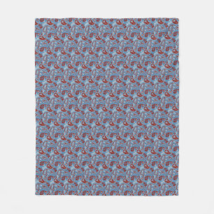 Traditional Paisley Linocut Red White Blue Fleece Blanket