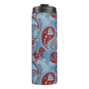 Traditional Paisley Linocut Red White Blue Thermal Tumbler