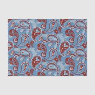 Traditional Paisley Linocut Red White Blue Tissue Paper