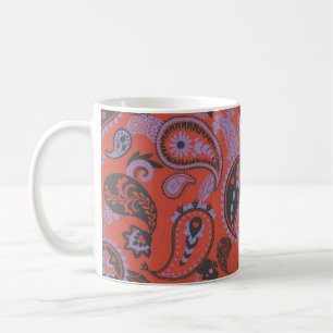 Traditional Paisley Linocut Vivid Orange Purple Coffee Mug