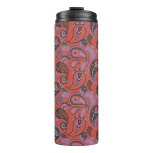 Traditional Paisley Linocut Vivid Orange Purple Thermal Tumbler