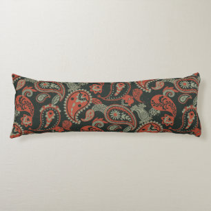 Traditional Paisley Linocut Warm Orange Mint Green Body Cushion