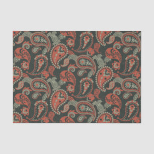 Traditional Paisley Linocut Warm Orange Mint Green Tissue Paper