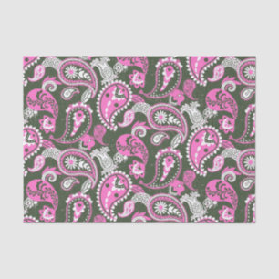 Traditional Paisley Linocut Warm Pink Deep Green Tissue Paper