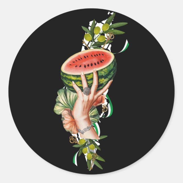 Traditional Palestine elements in palestine map Classic Round Sticker (Front)