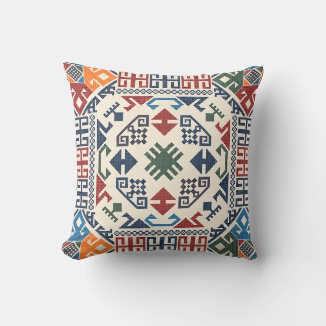 Traditional Palestine Embroidery tatreez boho Cushion (Front)
