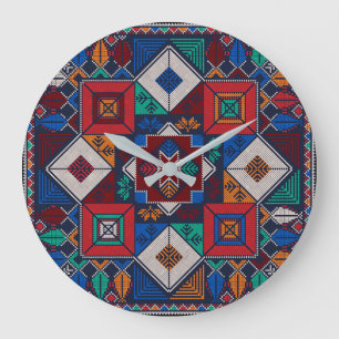 Traditional Palestine Embroidery tatreez  colorful Large Clock