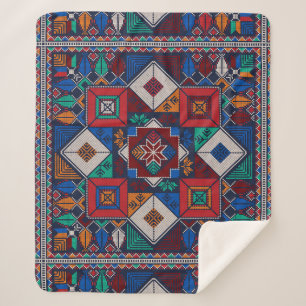 Traditional Palestine Embroidery tatreez  colorful Sherpa Blanket