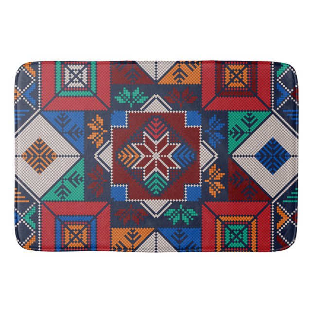 Traditional Palestine Embroidery tatreez  colourfu Bath Mat (Front)