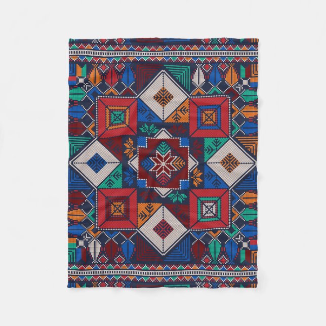 Traditional Palestine Embroidery tatreez  colourfu Fleece Blanket (Front)