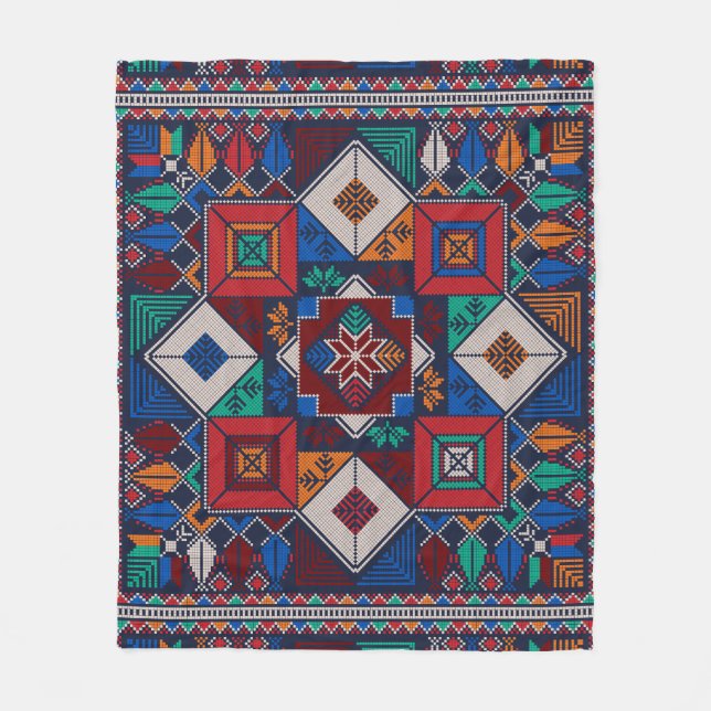 Traditional Palestine Embroidery tatreez  colourfu Fleece Blanket (Front)